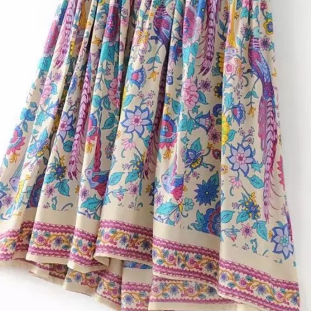 Colorful Bird Boho Floral Gypsy Print Dress - Picture 8 of 10